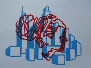 linogravure 2 couleurs la fille dans la ville linogravure 2 couleurs la fille dans la ville