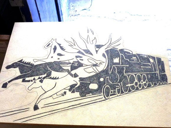 dessin plaque chevaux